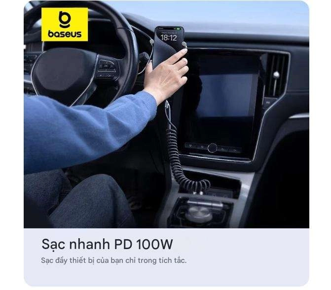 Cáp sạc nhanh lò xo Baseus PD 100W USB-C to USB-C Fish-Eye